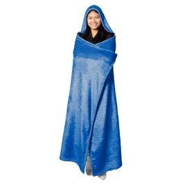 Pavilion Gift Company - Lake Mode - One-Size-Fits-Most 50" x 60" Oversized Hooded Wearable Plush Soft Warm Cozy Blanket Cloak Hoodie With Hand Pockets Blue Lake Lover Gift Cottage Present