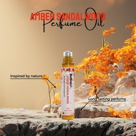 Amber Sandalwood Perfume Oil Roll On for Women and Men, Alcohol Free Eau de Parfum, Travel Size Essential Oil Body Fragrance, Concentrated Long Lasting Spicy Woody Scent, 10 ml