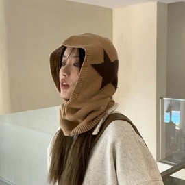 Women's Winter Knit Balaclava Hooded Neck Warmer Warm Hat LF2517 Free Size/M56-58cm Navy 3ea