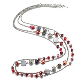 FULU AUTUMN Long Layered Statement Necklaces for Women Silver Crystal shell Chain Necklace Boho Costume Jewellery Birthday Gifts(Red)