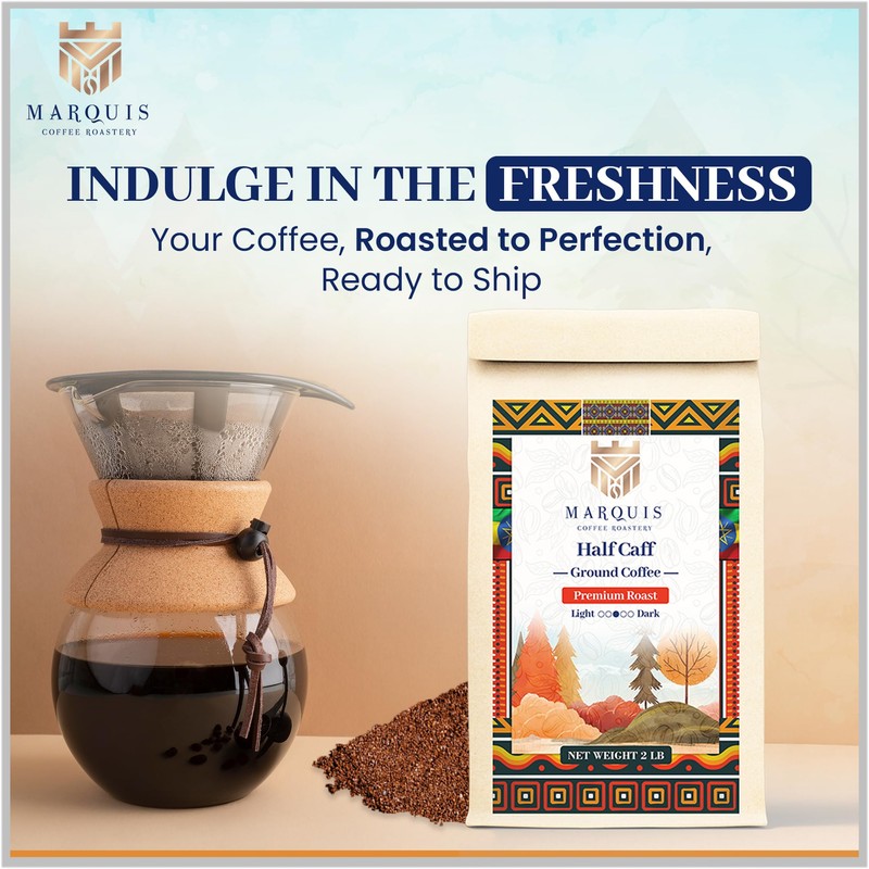Marquis - Half Caff Ground Coffee, Rich Blend of Half