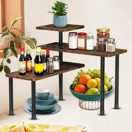 Organiser for Kitchen Worktops, Adjustable Corner Shelf, Desk Organiser, Kitchen Shelf with 3 Levels, Spice Rack, Standing Coffee Bar Stand, Kitchen Organiser Shelf for Kitchens Bathroom Dining Room