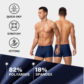 Casey Kevin Swimming Trunks Men's Swimming Shorts with Drawstring Quick-Dry Short Tight Swimming Trunks Water Sports Short Shorts for Beach, Pool & Sports, A2 Navy, M