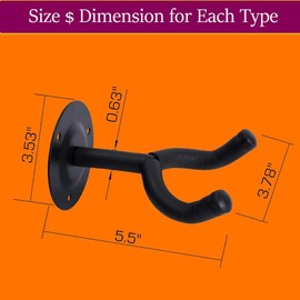 Generic Guitar Stand Wall Mount Bracket Holder, Metal Body Guitar Display Bracket Hanger Hook Holder Stand for Bass Electric Acoustic Guitar & Ukulele Hanger Acoustic Guitar, Small, Black