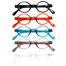 JOSCHOO 5 Pack Retro Round Reading Glasses Mini Small Comfortable Readers for Women Men (5 Mix Clour-7, 1.25)