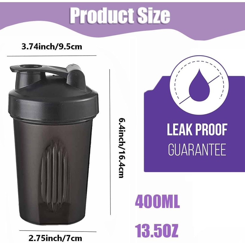 KHAOP Protein Shaker Bottle 400 ml with Stainless Steel Mixing