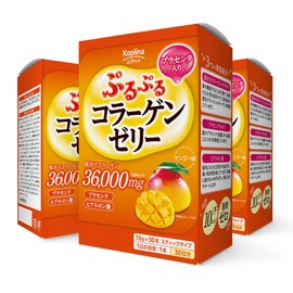 Purupuru Collagen Jelly with Placenta, 0.3 oz (10 g) x 30 Pieces, Set of 3, 90 Day Supply (Jelly, Stick Packaging, Beauty, Mango Flavor, Collagen, Hyaluronic Acid, Small Molecular Collagen Peptides