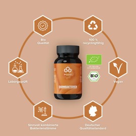 edubily nutrition® Organic intestinal bacteria with L. plantarum, L. reuteri, Saccharomyces boulardii, S. thermophiles, B. lactis, B. longum & B. infantis - without inulin - 90 capsules