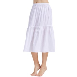 BEAUTELICATE Women's Petticoat, Cotton, Long, Non-See-through, Anti-Static, Mid-Calf Dress, Spring, Summer, Autumn, Winter, Ruffle, Cool, Flare, Below the Knee, Underskirt, Pleated Inner Skirt, white