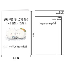 Qamza Cute 2nd Anniversary Card For Him Her, Sweet 2nd Wedding Anniversary Card for Husband Wife Partner Spouse, Lovely Happy Two Years Cotton Anniversary Cards for Boyfriend Girlfriend