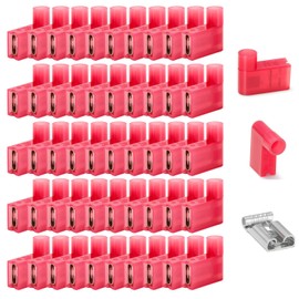 Gebildet 50pcs 90 Degree Nylon Insulated Flag Terminal Female, F Type Wire Crimp Electrical Connector, Full Insulated Female Push On Wire Terminal Red 22-18 AWG