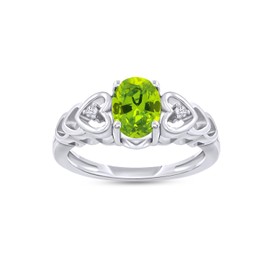 Wishrocks Oval Cut Simulated Peridot & Round Cut White Cubic Zirconia Heart Shape Engagement Ring Jewelry For women In 14K White Gold Plated Sterling Silver Ring Size-11