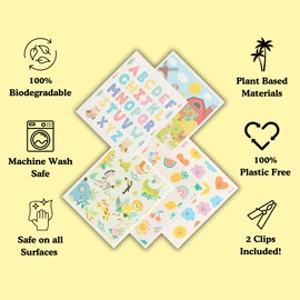 Palm & Peace Swedish Dishcloths for Kitchen - 5 Pack - Reusable Paper Towels with Clips - Super Absorbent, Non-Scratch, Washable, Sustainable, 100% Biodegradable Cleaning Cloths (Kids)
