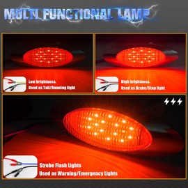 PSEQT 6.5'' Strobe Flash+High/Low Lights Red 3 Function Trailer LED Side Clearance Tail Marker Oval Lights 16LED Brake Stop Turn Running Lamp Waterproof for Truck Pickup Caravan RV Bus, 5Pcs