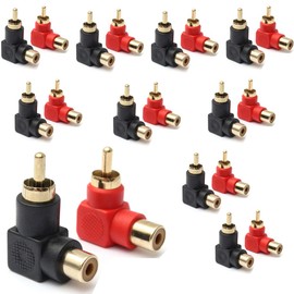 exgoofit RCA Male to RCA Female Connectors Right Angle Plug Adapters M/F 90 Degree Elbow Gold-Plated (10 Black + 10 Red) (20-Pack)