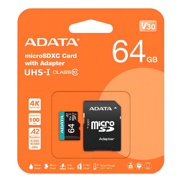 Memoria Micro Sdxc 64gb Adata Clase 10 Video 4k V30