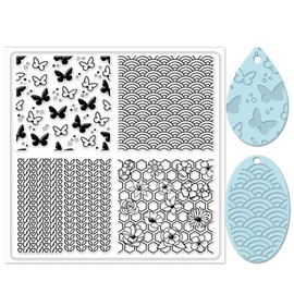 CHGCRAFT Wave and Butterfly Silicone Clay Texture Stamp Clay Modeling Pattern Pad Texture Sheets for Polymer Clay Making Earrings Jewelry, 5.5x5.5inch