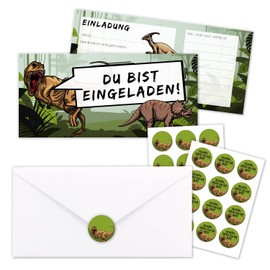 younikat Invitation Cards Children's Birthday Dino I 10 x with Envelopes and Stickers I Dinosaur Boys Birthday I dv_1116
