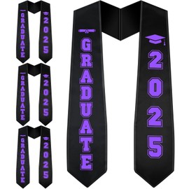 Eurzom 4 Pcs 72 Inch Graduation Stole Class of 2025 Unisex Adult Graduation Sash for Men Women High School College(Purple and Black,Graduate 2025)