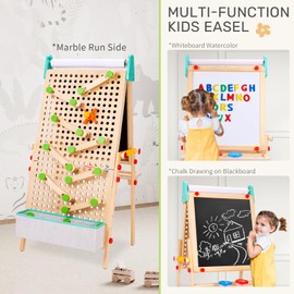 Wingyz 4-in-1 Adjustable Kids Art Easel with Magnetic Whiteboard & Chalkboard - Wooden Drawing Board with Marble Run for Kids- Creative Gift for Toddlers Ages 2-4, 4-8, 8-12
