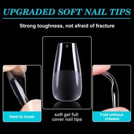 HIOTIOL Medium Coffin Nail Tips, 552pcs Pre-Shape Fake Nails Half Matte Full Cover Acrylic Gel Nail Tips Clear Medium Coffin Press On Nails Home DIY Extension 12 Sizes