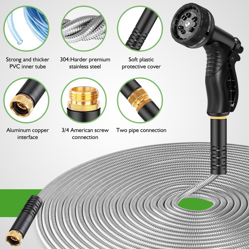 Garden Hose Metal 200FT, Stainless Steel Heavy Duty Water Hose