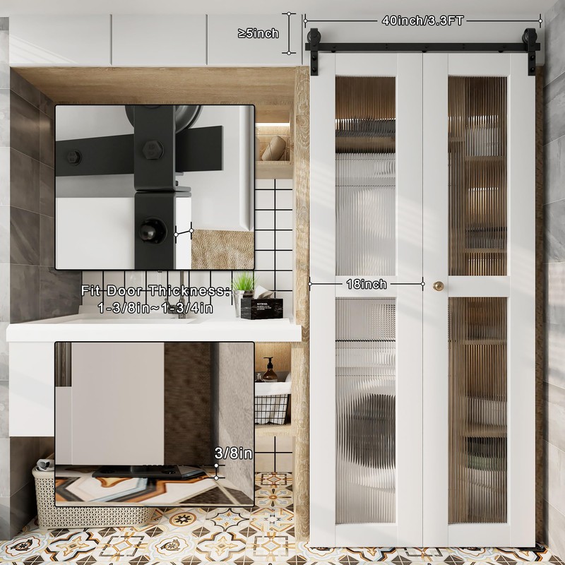 Dondelight 40" Bi-Folding Sliding Barn Door Hardware Kit for 2