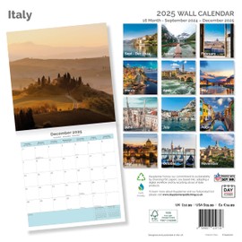 Dayplanner Publishing Italy Calendar 2025, Large Square Wall Calendar, 16 Month, Italy Gift Travel Calendar