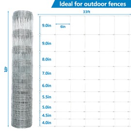 RXWJZP Farm Fence, 4ft X 33ft Wire Fence, Goat Cattle Deer Livestock Fence, Galvanized Woven Hog Wire Fencing,Fencing for Yard and Animals Protection