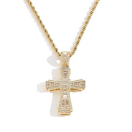 SHAYLECO Cross Pendant Necklace With Zircon Large Punk Personality Couple Pendant Necklace for Men Women (Golden)