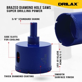 2 Inch Diamond Hole Saw Ceramic Porcelain Tile Hole Cutter Quartz Granite Countertop Aquarium Glass Drilling Long Life Tall Design Deeper Cuts Drain Installation Vacuum Brazed Coating 2 in