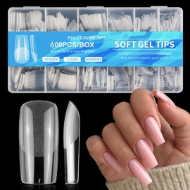 AddFavor 600pcs Square Nail Tips, Medium Gel Nail Tips Square Clear Fake Nails Full Cover Acrylic Nails Tips for Nail Extensions Manicure Salon Home DIY