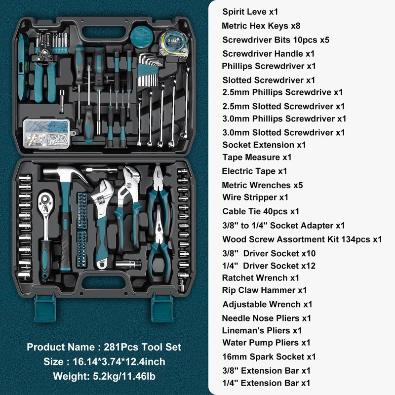 Sundpey Home Tool Kit 281-PCs - Portable Complete Basic Repair