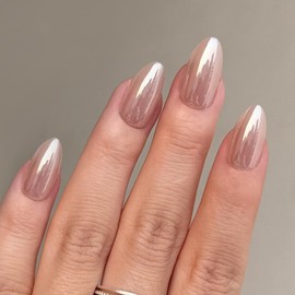 Fomkrio Solid Chrome Soft Nude Short Press On Nails Almond Acrylic Daily Minimalism Spring Summer Fake False Nails for Women Girls, 15 Sizes - 30Pcs Manicure Nail Kit