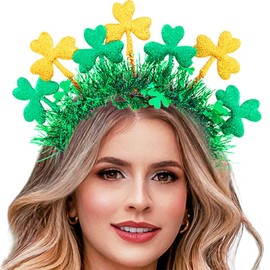 Uranian St. Patrick's Day Headbands Green Shamrock Hairbands Glitter Tinsel Clover Headband Irish Festival Headwear for Women