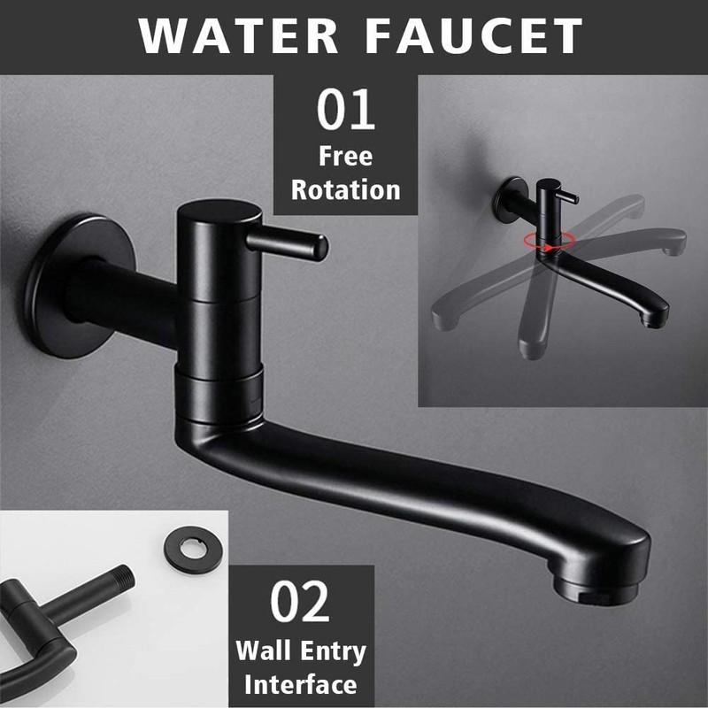 Wall-Mounted Black Cold Water Faucet Washing Machine Mop Pool Garden