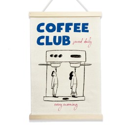 NQDWX Coffee Club Hanging Flag - Brew Lover's Wall Decor for Cafe Kitchen Home Bar, 12x17 Inches Vintage Canvas Banner with Wood Frame. (102)