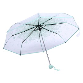 flexman Cherry Blossoms Umbrella, Fashionable Transparent Windproof Manual Folding Umbrella, Cute Cherry Blossom Floral Clear Bubble Umbrella with Alloy Handle, Princess Umbrella (Light Green)