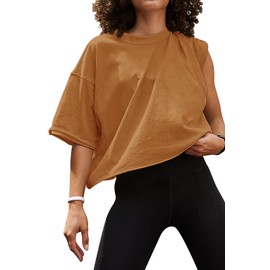 Drop Shoulder Tops for Women Camel