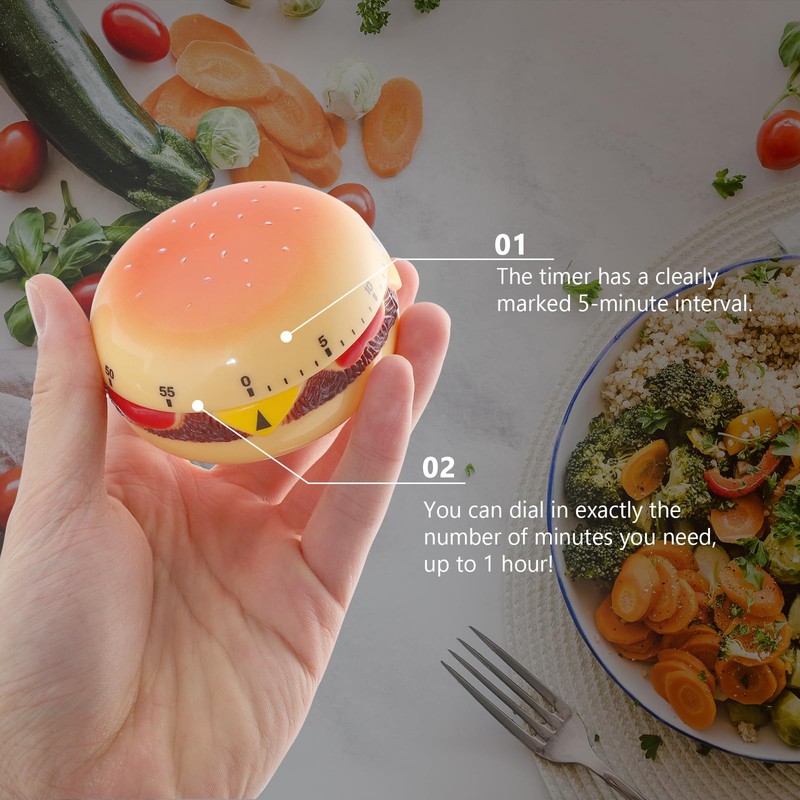 Cabilock Mechanical Kitchen Timer, Burger Shaped 60-Minute Wind Up Dial
