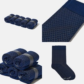 VRD SOCKS Men’s Dress Socks, Mid Calf Socks for Men, Honeycomb Design, Crew Socks for Men Shoe Size 8-13 (Blue Navy, 5-Pairs)