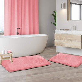 Clara Clark 2 Piece Bathroom Rug Set - Memory Foam, Bath Mat Set, Plush, Cozy, Ultra Soft, Non Slip, Machine Washable, Quick Dry - 24” x 17”+ 32” x 20” - Light Pink