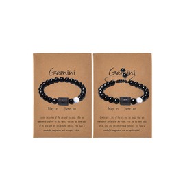 YANCHUN Stocking Stuffers Holiday Outfits for Women 2024 2Pcs Zodiac Bracelet for Women Men Natural Black Onyx Stone Constellation Sign Bracelet 12 Astrology Horoscope Bracelet Couple Bracelet