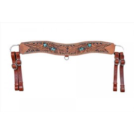 Showman Floral Tooled Leather Tripping Collar w/Teal Buckstitch & Arrow Design