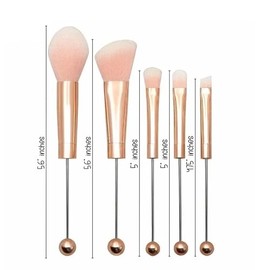 Lashicorn Pinceles de Maquillaje Con Cuentas de Oro Rosa | Juego de 5 para Perlas Focales de Silicona Chicle A Granel Diy Cosmética Sintética Sombra de Ojos Fundación