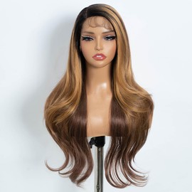 Rebecca Q Long Wavy Wigs for Women Side Part Lace Front Wig Layered wig with Baby Hair Long Brown Synthetic Wigs For Daily Cosplay Party 28 inches