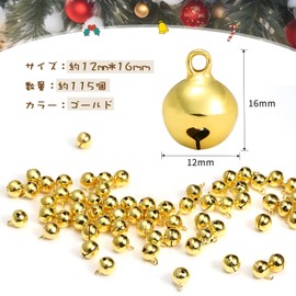 NALER Bell, Handicrafts, Approximately 115 Pieces, Gold, Gold Bell, Tin, Handmade Accessories, For Protection Events, Christmas Ornaments, 0.5 inches (12 mm)