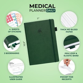 Clever Fox Medical Planner Daily – Health Diary Notebook, Wellness Journal & Self-Care Logbook, Lasts 3 Months, 7x10.5″ (Forest Green)