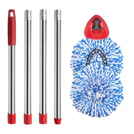 Hibaby 2 Spin Mop Head Replacement, 1 Base, 1 Mop Handle (30-58in) Combo Mop Set Compatible with OCedar EasyWring RinseClean Microfiber Mop (Blue (2-Tank System))