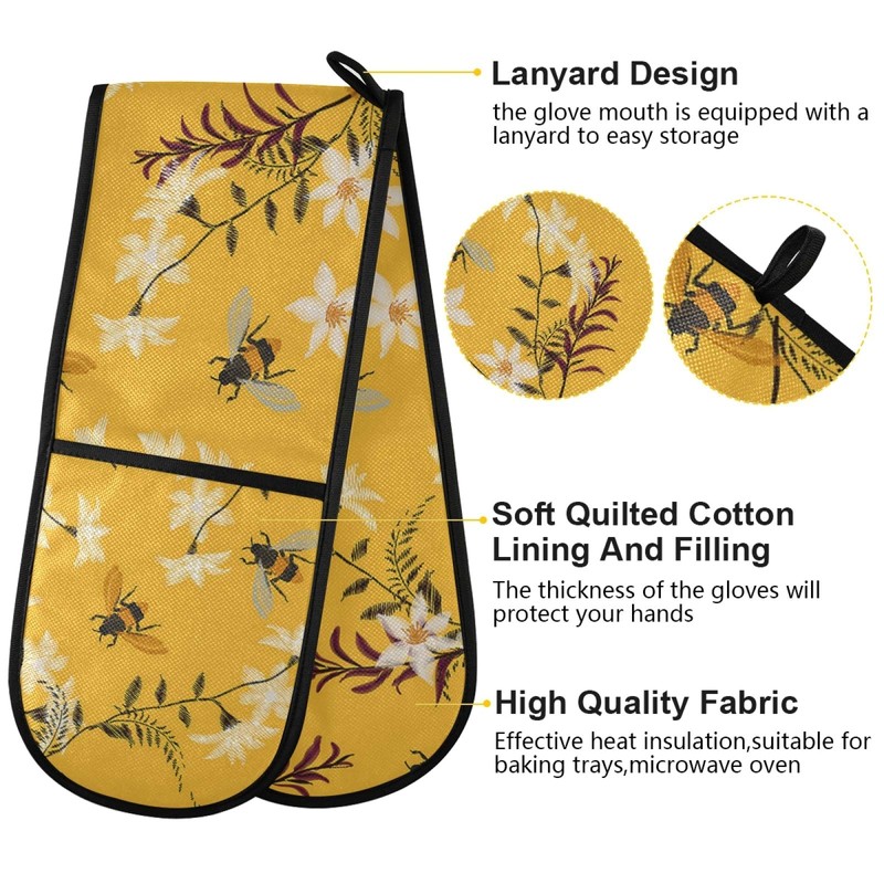 ZZXXB Spring Bee Floral Double Oven Mitt Heat Resistant Non-Slip